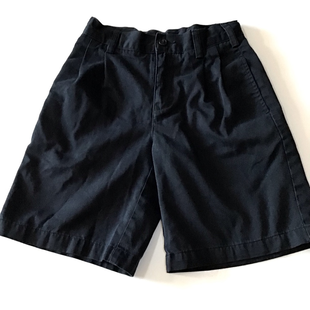 Lands End Kids Shorts Boys 10 Slim Black School Uniform Adj Waist Pleated Chino